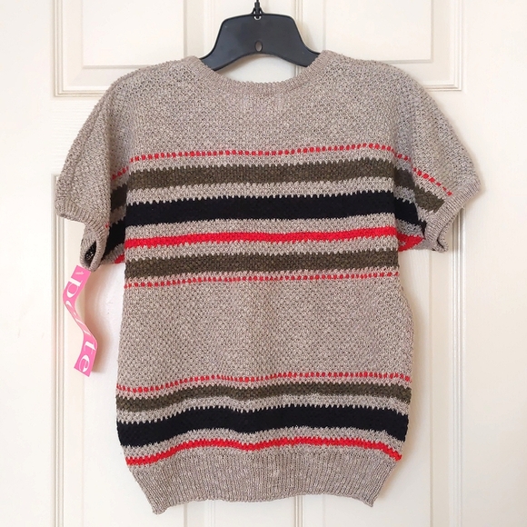 NWT. Woman's Cotton/Ramie short sleeve crochet sweater with multi color stripes. - Picture 2 of 4